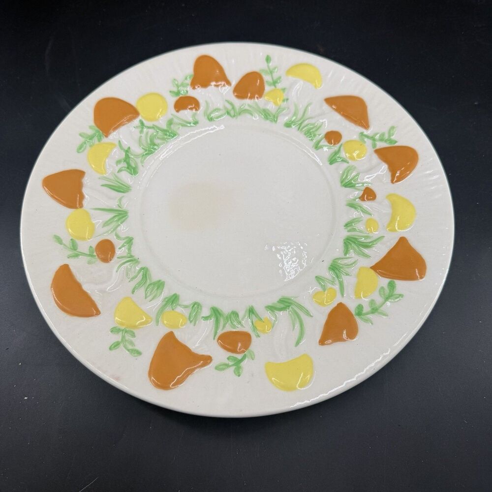Vintage Arnels Mushroom Serving Platter 11” Plate Orange Green 1975